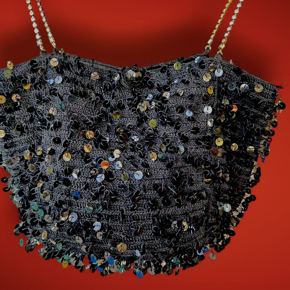 IPA-NIMA of Hanoi Unique Artisan Style Black Sequin Bag / Purse - RARE